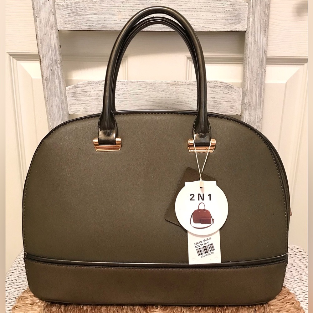 Le Miel Dome Satchel Crossbody with Wallet Olive NWT
